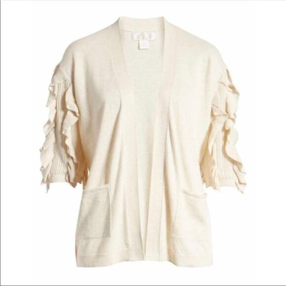 Rachel Parcell Ruffle Sleeve Cardigan Oatmeal S - Picture 5 of 8